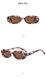 Detailed front and side views of vintage oval sunglasses in demi-tea tortoiseshell finish