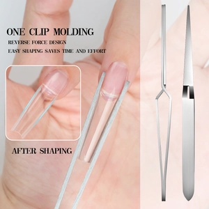 Macro detail of reverse force nail shaping tweezers for professional manicure styling