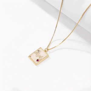18k gold plated necklace with MOM letter square pendant and pink enamel inlay