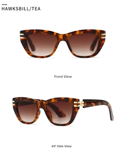 Front- und Seitenansicht der Retro-Cat-Eye-Sonnenbrille mit Gläsern im Schildpatt-Look