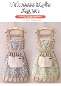 Détail du tablier fleuri style princesse avec tissu double couche et grande poche