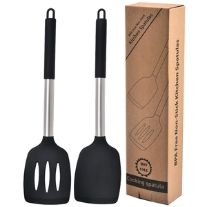 Kitchen tool set with non-stick silicone spatula and slotted turner in a gift box