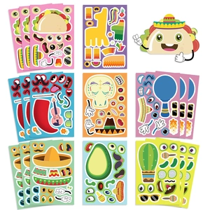 Lot de 8 autocollants DIY Fiesta mexicaine avec tacos et cactus en dessin animé