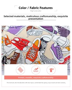 Detail showing the fine fabric texture and colorful sneaker print of the fashion waist bag