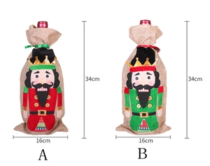 Nutcracker Christmas wine bottle covers in burlap with 16x34cm size specifications