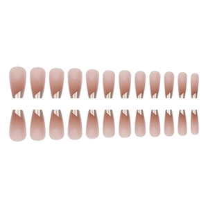 24pcs long coffin press-on nails with nude gradient and champagne gold French tips