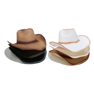 Panama straw cowboy hat collection with curved brim and gradient weave for beach sun protection
