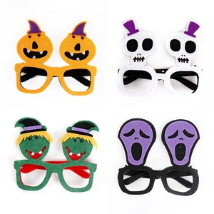 Set of four unique Halloween party eyewear including pumpkin and skull felt frame designs