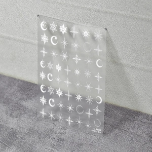 Minimalist white star and moon nail art stickers with ultra-thin self-adhesive backing