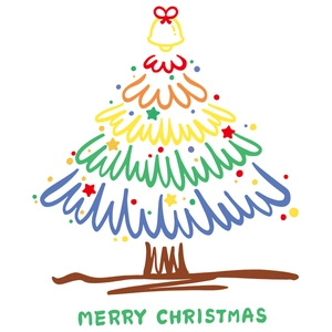 Animated colorful Christmas tree window decal with Merry Christmas text for glass decor