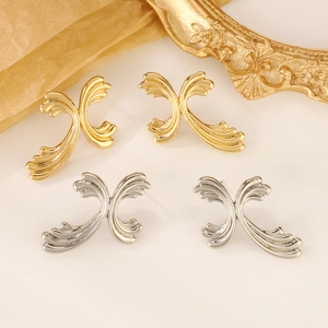 Vintage cross wave texture earrings in gold and silver finish for women fashion