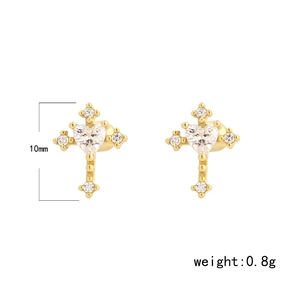 Cross earrings with heart cubic zirconia in 18K gold plated S925 sterling silver