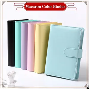 Portable Loose Leaf Binder Cover PU Leather Macaron Six Ring Notebook Shell With Magnetic Buckle Card Slots Pen Loop
