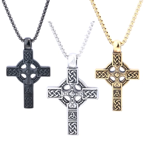 Celtic Cross Pendant Necklace Stainless Steel Viking Knotwork Retro Religious Gothic Jewelry For Men Women Polished Style