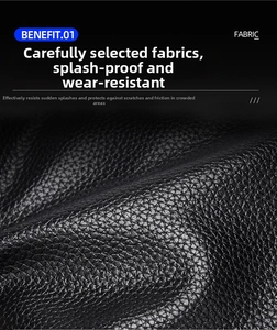 Macro shot of waterproof and wear-resistant black lychee grain leather for men shoulder bag