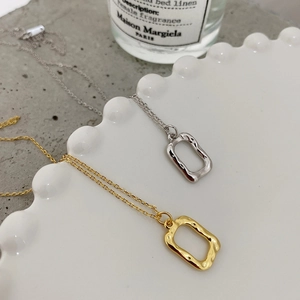 Irregular Rectangle Pendant Necklace 925 Sterling Silver Hammered Texture Minimalist Fashion Jewelry For Women