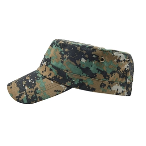 Flat top tactical army cap with digital camouflage pattern and metal side vents
