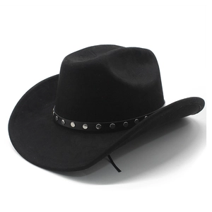 Western Cowboy Hat Suede Polyester Wide Brim Retro Style With Rivet Leather Band For Men And Women