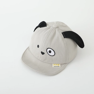 Detail of baby soft brim hat with cute puppy embroidery and soft animal 3D ears