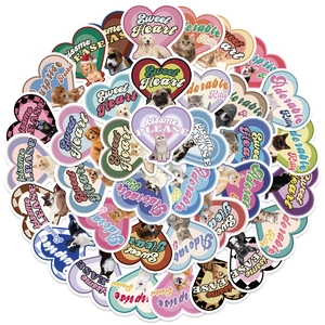 Retro Heart Cat Dog Stickers Cute Pet Animal PVC Decals Waterproof Vinyl For DIY Journaling Suitcase Laptop Skateboard Decor