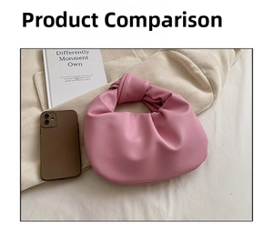 Detail of pink knotted cloud bag handle and pleated leather texture in lifestyle setting