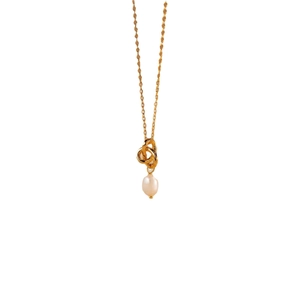 18K gold plated titanium necklace featuring a twisted knot and baroque pearl pendant