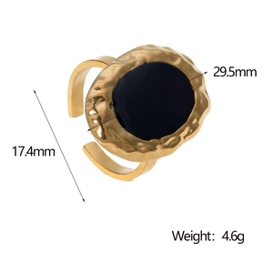 Detail view showing dimensions of vintage oval black enamel stainless steel ring