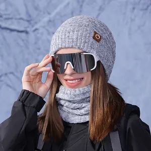 Winter Knit Hat And Neck Warmer For Women Acrylic Fleece Lined Warm Beanie Skull Cap Outdoor Skiing Accessories