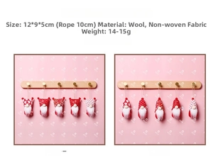 Detailed size specifications and wool material info for handmade Christmas gnome hanging decor