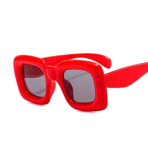 Kids chunky square red sunglasses with grey lenses in a stylish bubble frame design