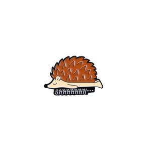 Cute brown hedgehog enamel pin badge with SHHHHHHH text for clothing decoration
