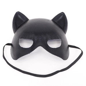 Matte black cat-ear half face mask with elastic strap for party and masquerade