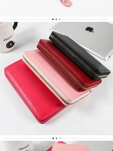 Classic lychee texture long wallets for women in black, burgundy, and pink variants