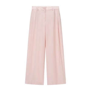 Pink wide-leg trousers for women with split design and draped high-density fabric