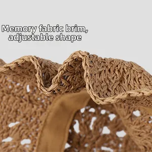 Close-up of woven straw sun hat brim with flexible memory wire for custom shaping