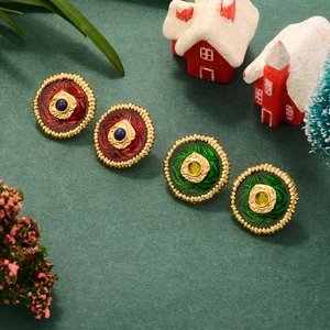 Vintage Round Enamel Stud Earrings With 925 Sterling Silver Earring Post Christmas Flower Palace Style Women Elegant