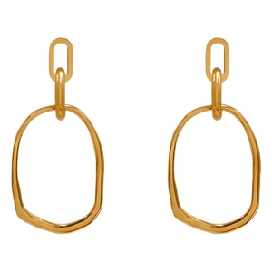 Exaggerated gold oval titanium steel earrings with interlocking geometric links