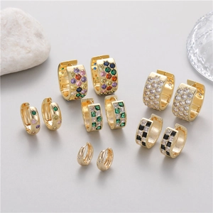 Französischer Stil bunte Zirkonia Creolen Set in Gold-Finish für Damen Mode