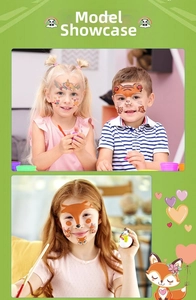 Kids temporary facial tattoos featuring colorful unicorn and fox cartoon designs