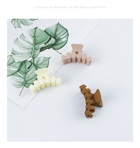 Close-up of matte hair claw clips in beige, nude pink, and brown earthy tones