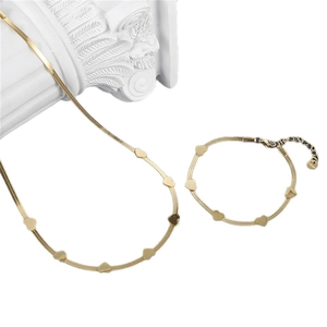 18k gold plated stainless steel jewelry set featuring heart snake chain necklace and bracelet