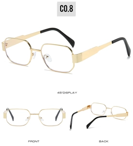 Multiple views of polygon metal sunglasses with gold frames and black temple tips