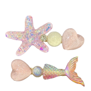 Pink sequin starfish and mermaid tail hair clips for women with rhinestones and beads