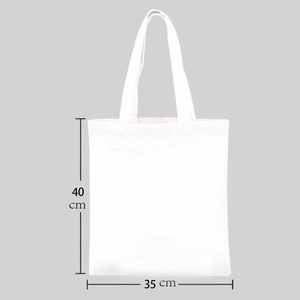 Detailed size display of the white canvas tote bag showing 40 cm height and 35 cm width