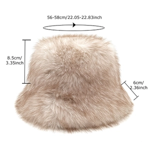 Warm thick faux fur bucket hat for women with fluffy plush texture in light beige brown