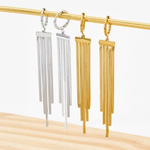 Long metal tassel drop earrings in gold and silver plating with sleek snake chains