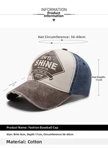 Detailed view of vintage cotton baseball cap with dimension labels and contrast design