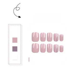Short pink press-on nails with silver glitter stripes and glossy finish in multiple sizes