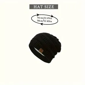 Size chart showing head circumference measurements from 56cm to 58cm for the knit beanie