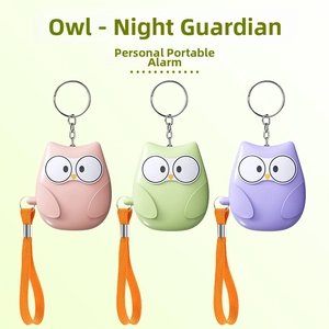 Personal alarm keychains in owl shape with fabric lanyards in pink green and purple